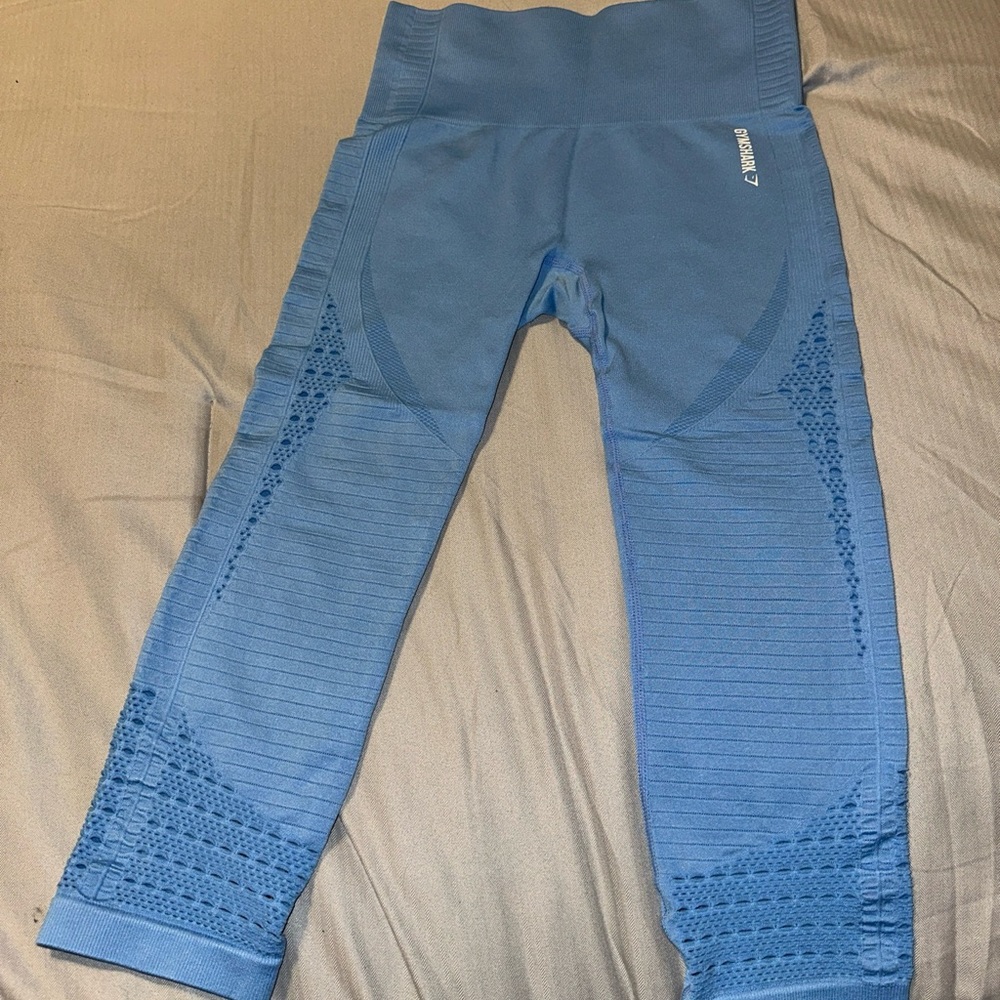 Gymshark Energy+ Seamless‎ Cropped Leggings Blue High Waisted Yoga Pants Small
